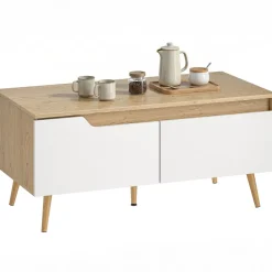 Mesa de centro Mistral Homcom 2 cajones natural/blanco 46x100x50 cm