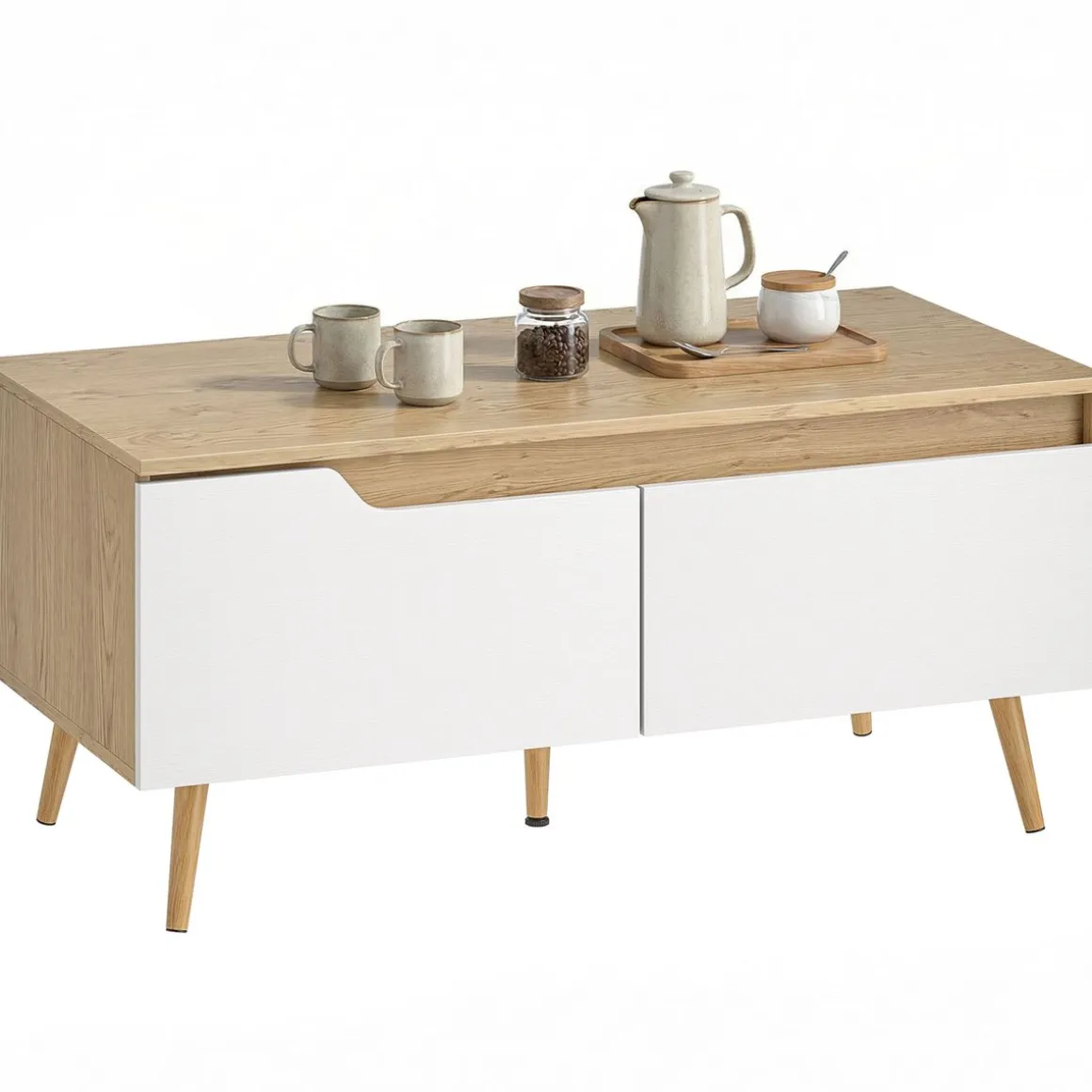 Mesa de centro Mistral Homcom 2 cajones natural/blanco 46x100x50 cm