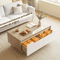 Mesa de centro Mistral Homcom 2 cajones natural/blanco 46x100x50 cm