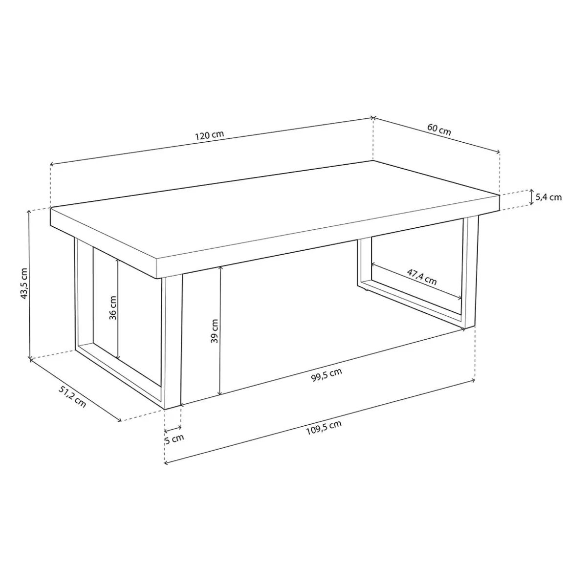 Mesa de centro Natural diseño nórdico 43,5x120x60 cm