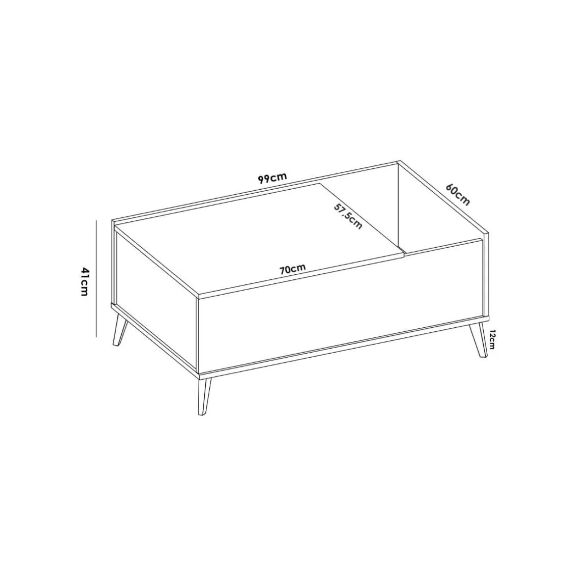 Mesa de centro Ness diseño elevable 41x99x60 cm