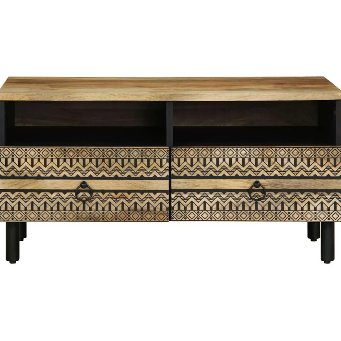 Mesa de centro Otomíe 2 cajones + 2 compartimentos negro/natural 40x80x54 cm