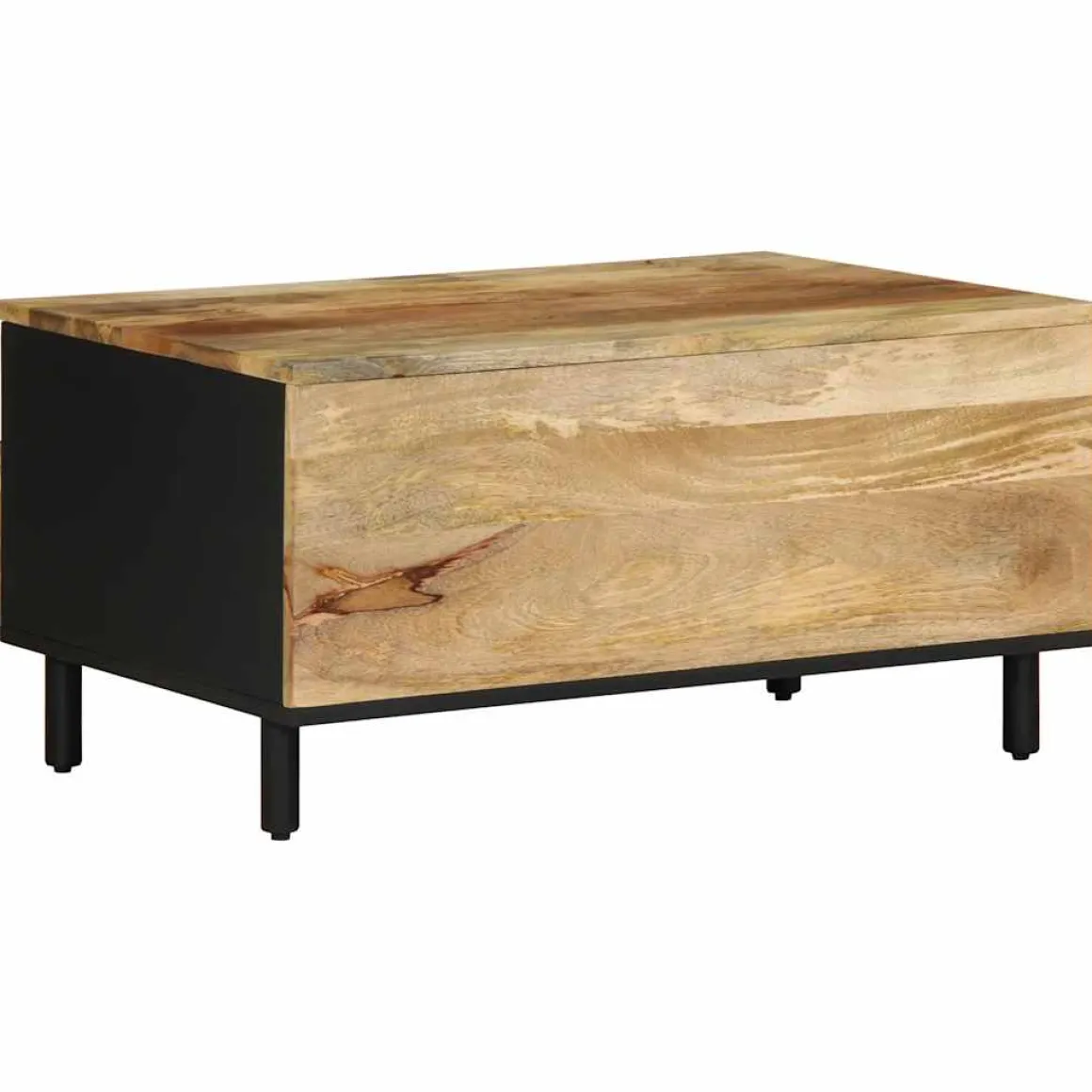 Mesa de centro Otomíe 2 cajones + 2 compartimentos negro/natural 40x80x54 cm