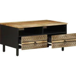 Mesa de centro Otomíe 2 cajones + 2 compartimentos negro/natural 40x80x54 cm