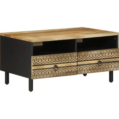 Mesa de centro Otomíe 2 cajones + 2 compartimentos negro/natural 40x80x54 cm