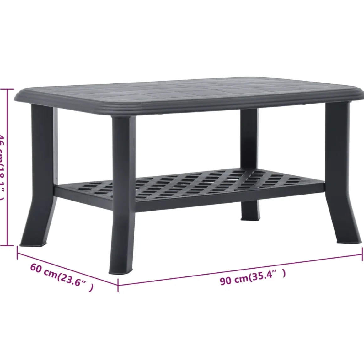 Mesa de centro Polka de exterior con estante inferior 46x90x60 cm