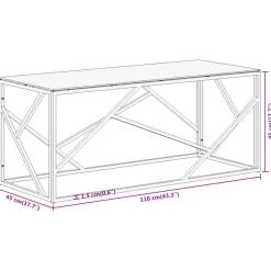 Mesa de centro Pull acero inoxidable y vidrio templado 45x110x45 cm