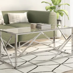 Mesa de centro Pull acero inoxidable y vidrio templado 45x110x45 cm