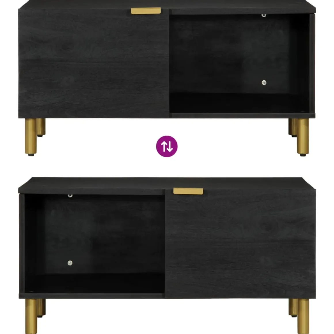 Mesa de centro Puma 1 puerta + compartimento negro 40x80x50 cm