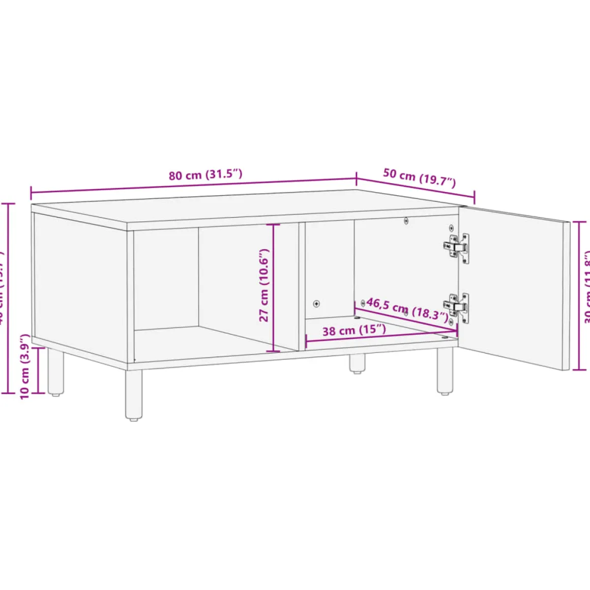 Mesa de centro Puma 1 puerta + compartimento negro 40x80x50 cm