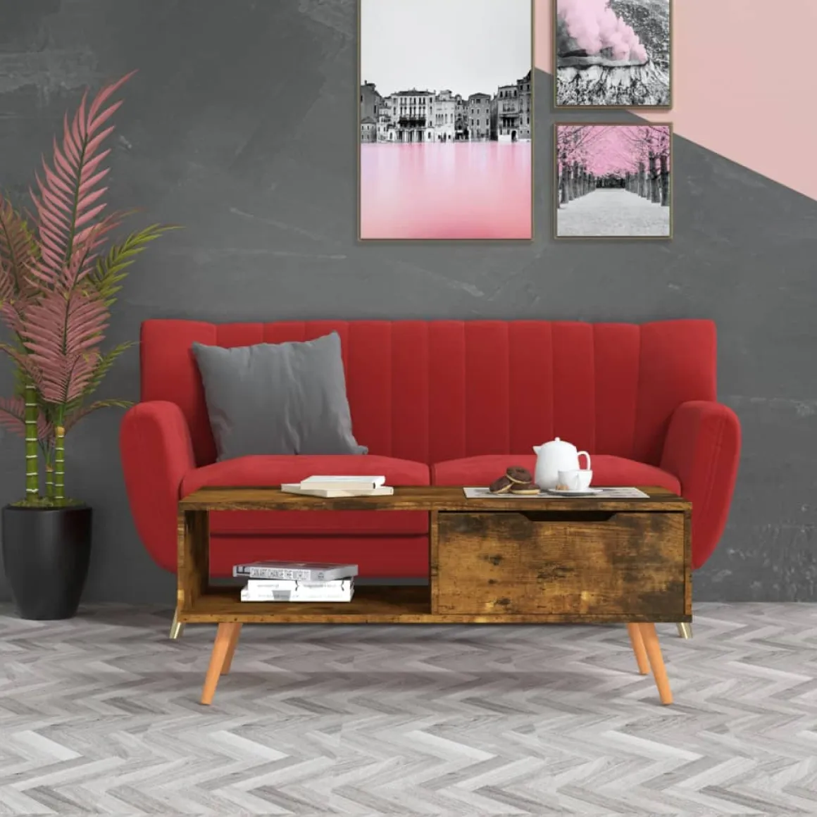 Mesa de centro Ronela 1 cajón diseño nórdico 43x100x49,5 cm