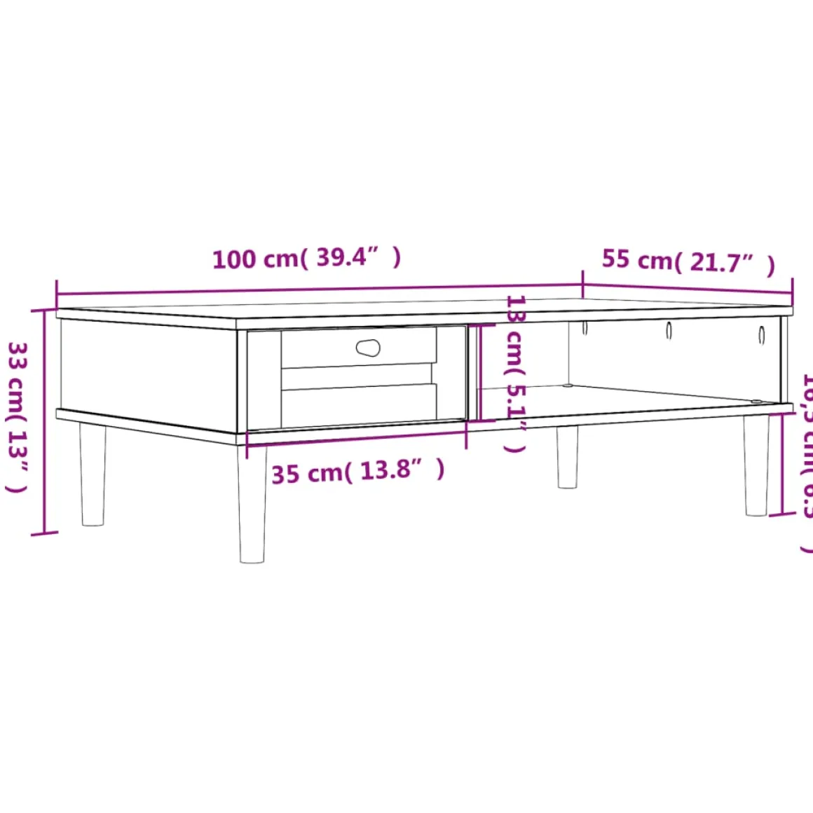 Mesa de centro Senja 1 cajón + 1 hueco 33x100x55 cm