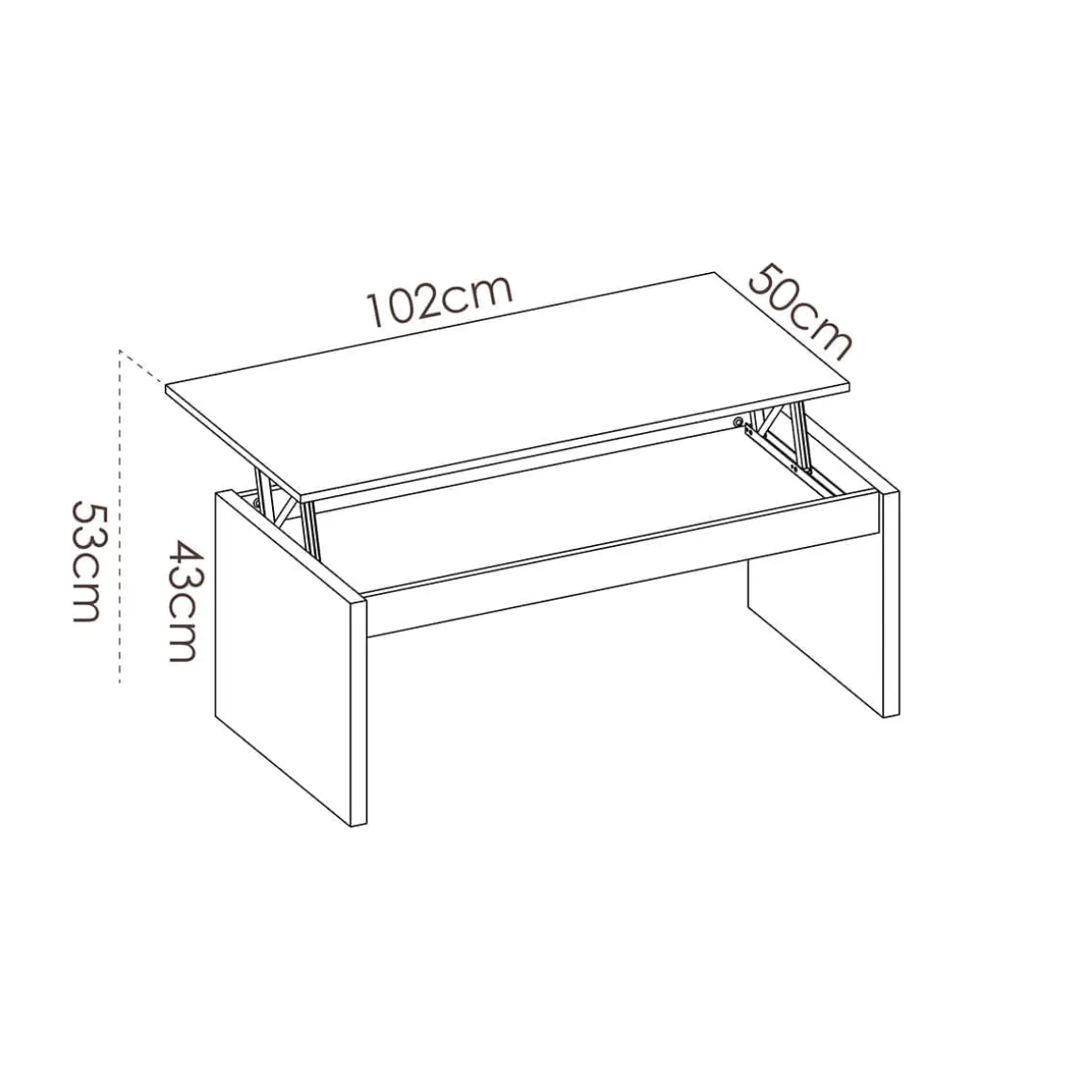 Mesa de centro Side diseño elevable 43x102x50 cm
