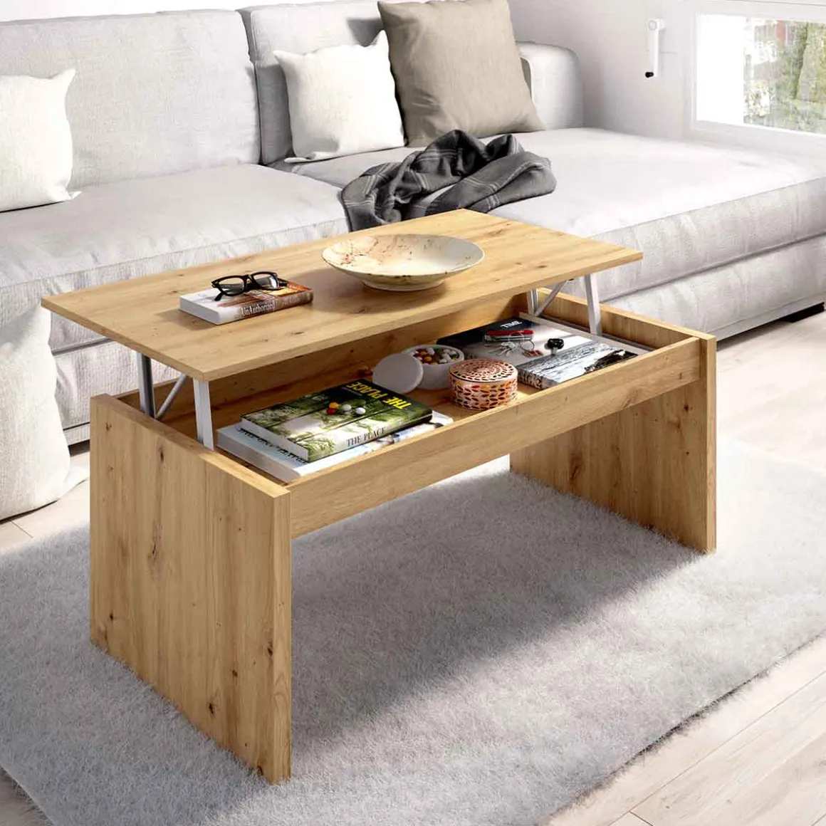 Mesa de centro Side diseño elevable 43x102x50 cm