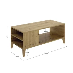 Mesa de centro Sky 2 compartimentos laterales natural 42,5x100x50 cm