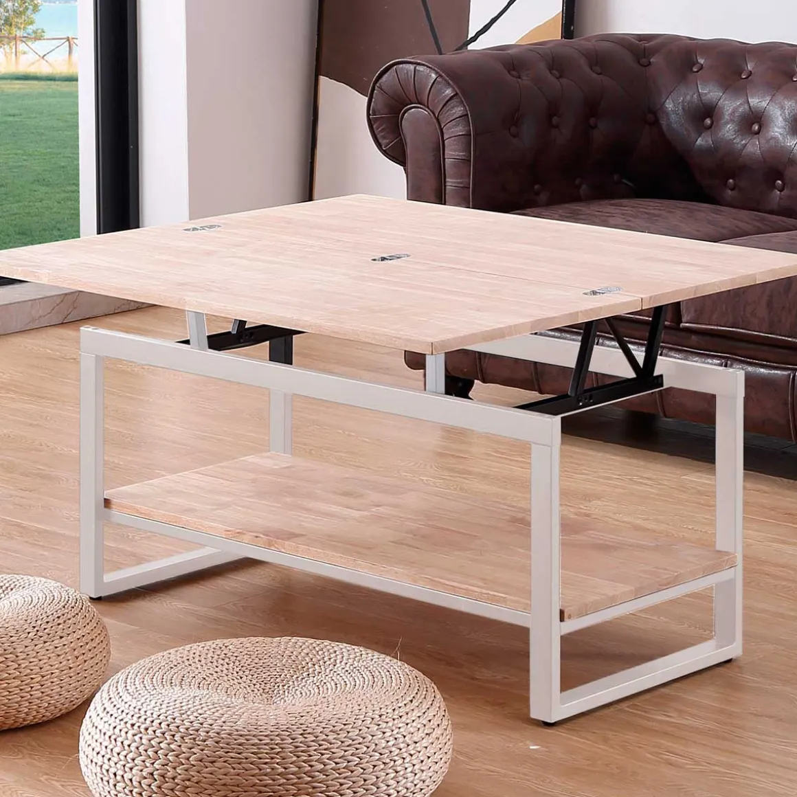 Mesa de centro Steve elevable y extensible + estante inferior