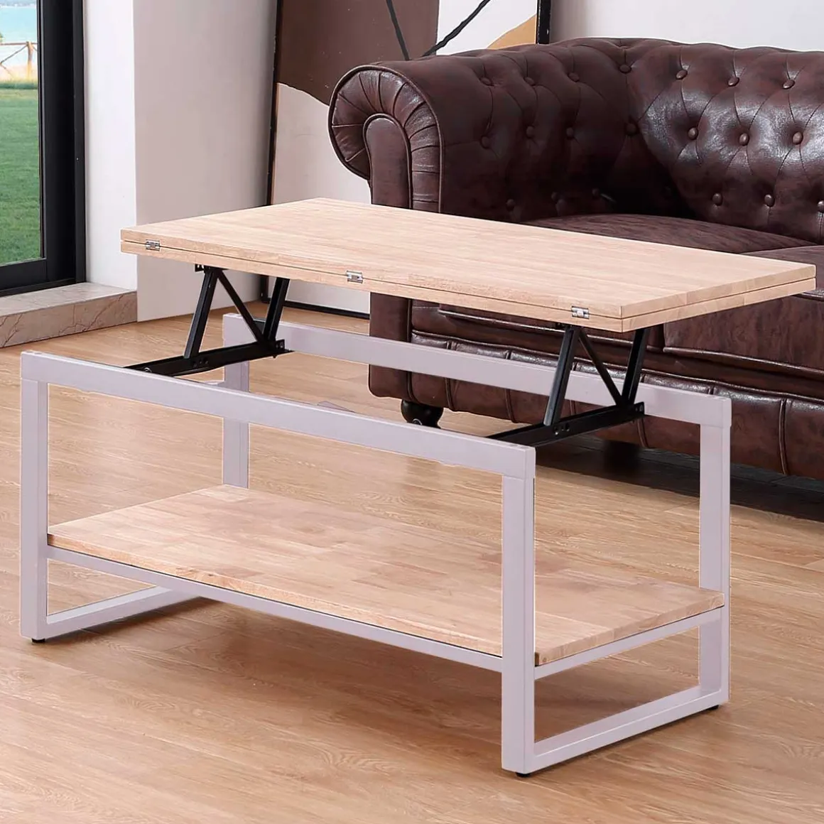 Mesa de centro Steve elevable y extensible + estante inferior