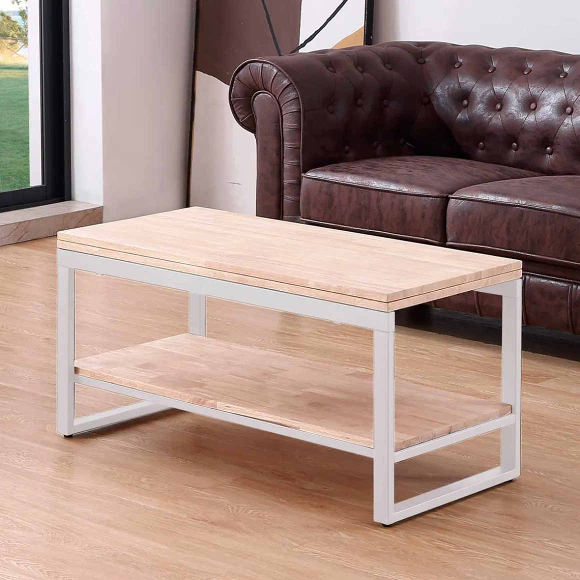Mesa de centro Steve elevable y extensible + estante inferior