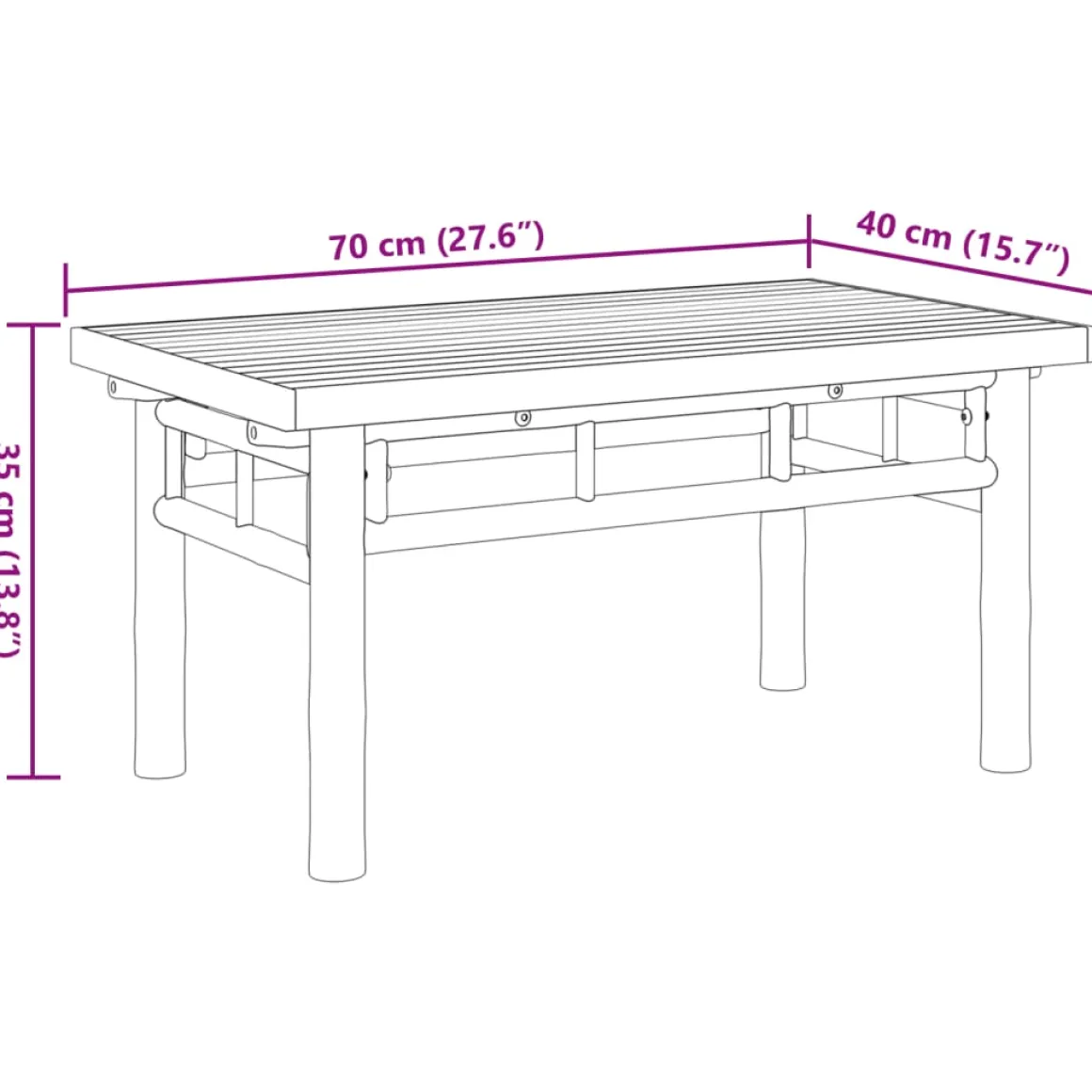 Mesa de centro Tabú para exterior bambú 35x70x40 cm