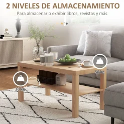 Mesa de centro Terra Homcom estante inferior natural 44,5x90x45 cm