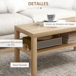 Mesa de centro Terra Homcom estante inferior natural 44,5x90x45 cm