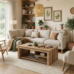 Mesa de centro Texas diseño fijo natural 40x110,2x60 cm