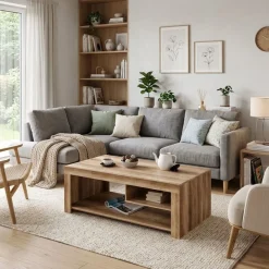 Mesa de centro Texas diseño fijo natural 40x110,2x60 cm