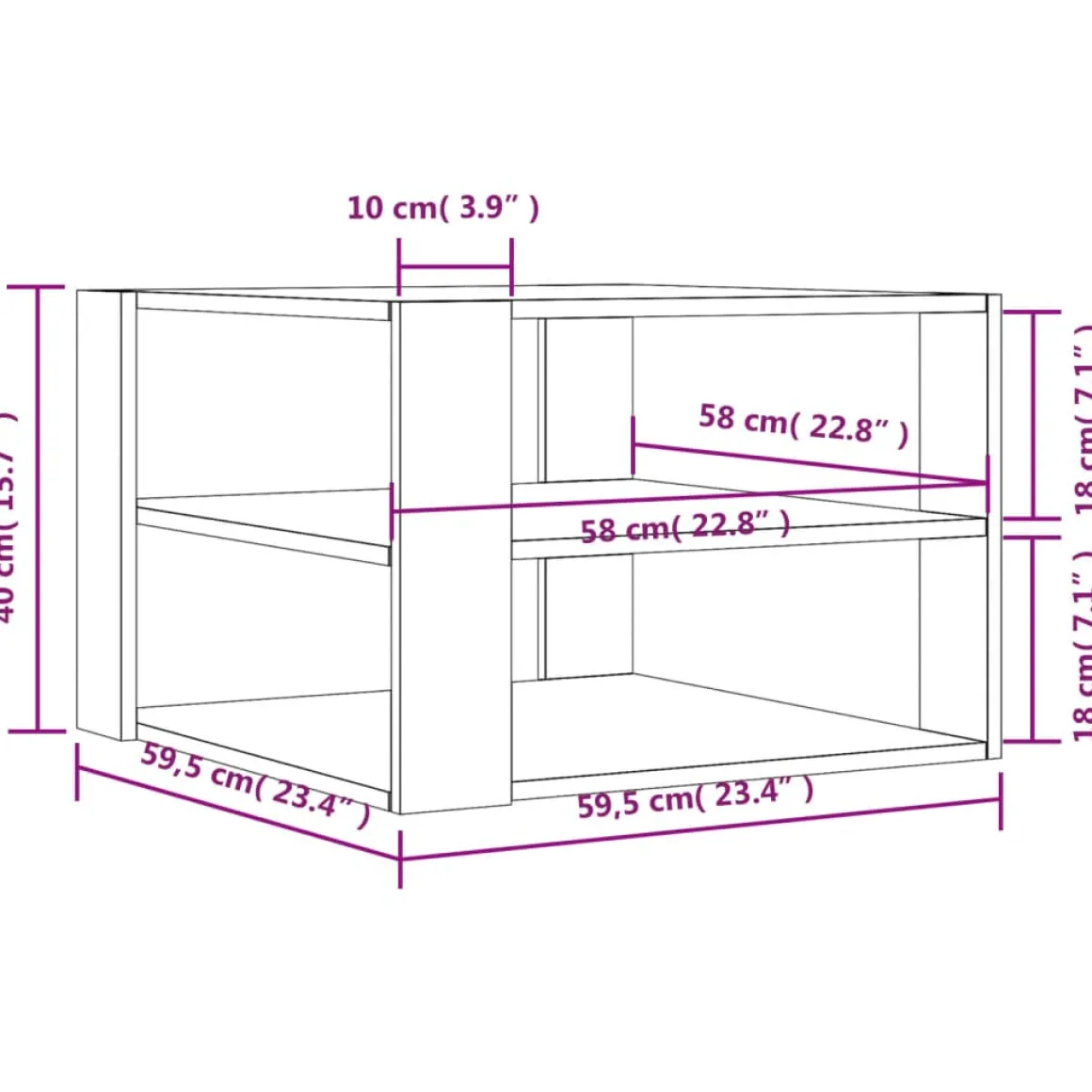 Mesa de centro Triunfo 2 estantes 40x59,5x59,5 cm