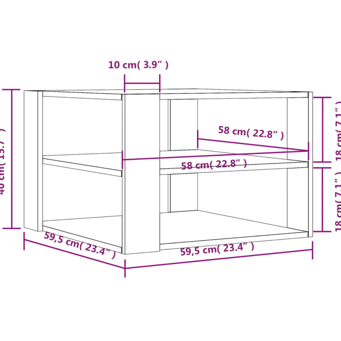 Mesa de centro Triunfo 2 estantes 40x59,5x59,5 cm