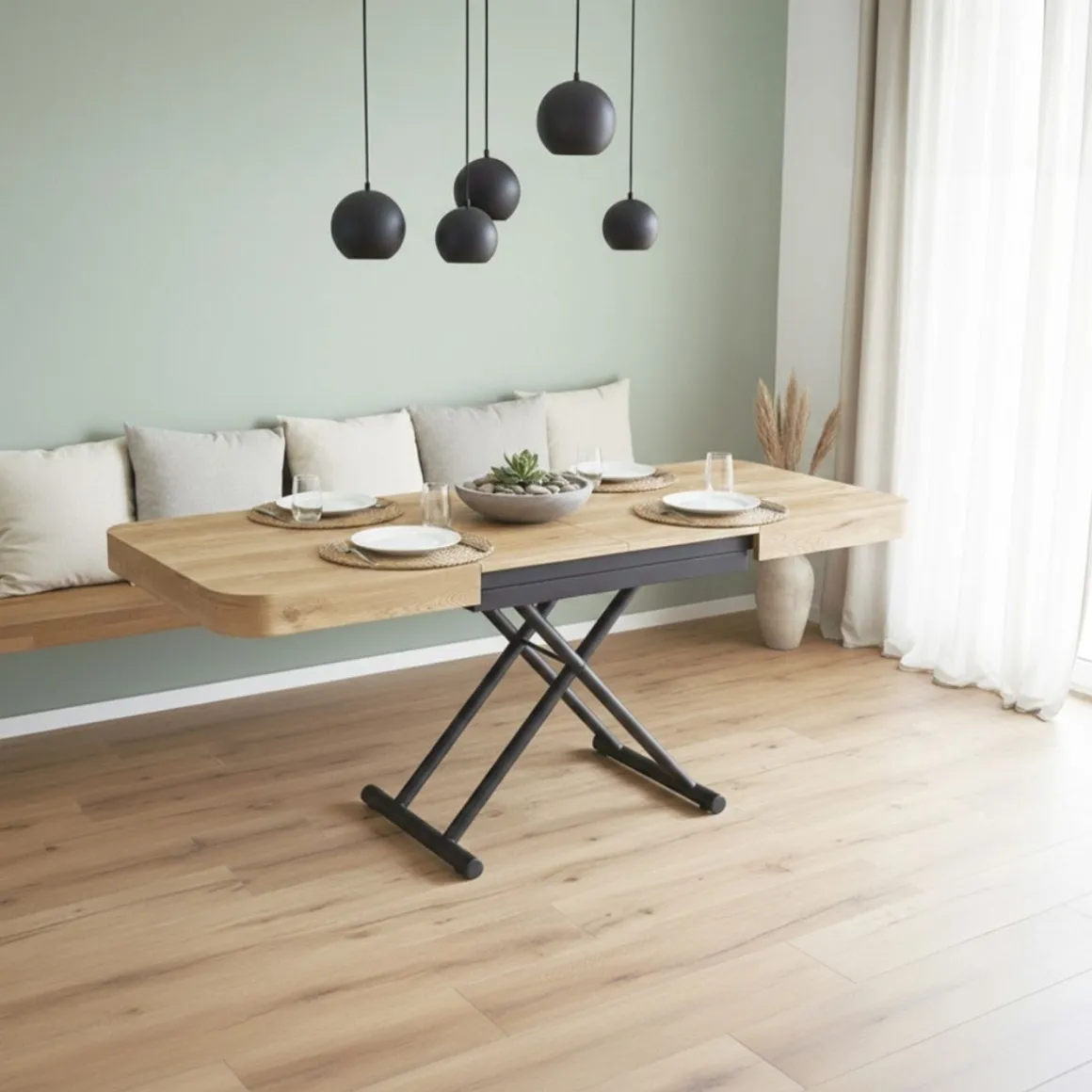 Mesa de centro Turín extensible con elevación eléctrica 28-78x120-160-200x75 cm