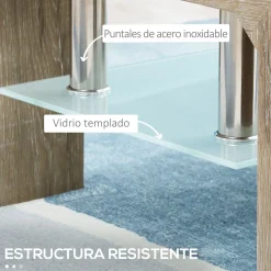 Mesa de centro Tyler Homcom encimera de vidrio + estante natural 42x90x50 cm