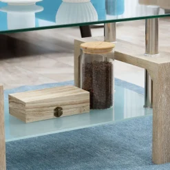 Mesa de centro Tyler Homcom encimera de vidrio + estante natural 42x90x50 cm