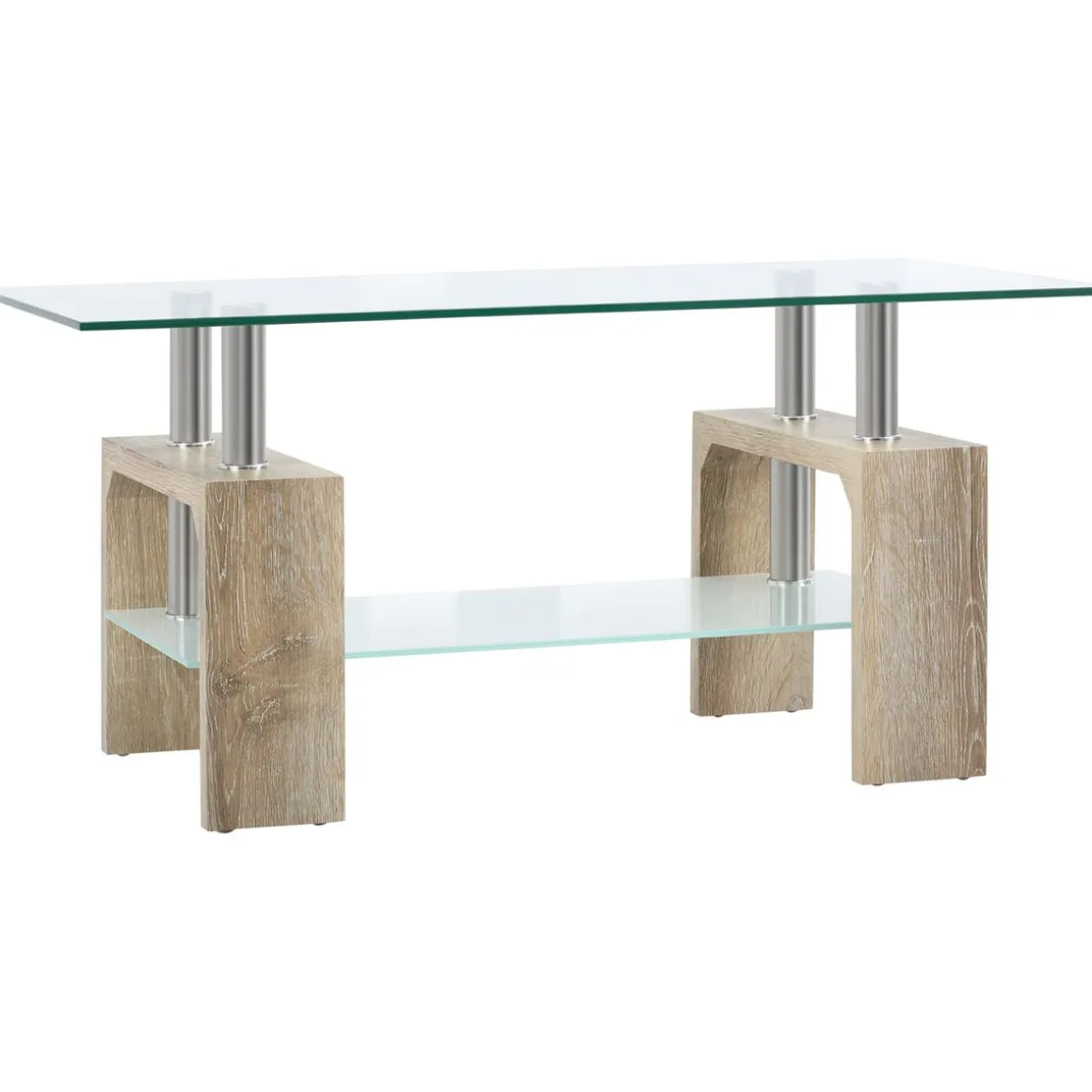 Mesa de centro Tyler Homcom encimera de vidrio + estante natural 42x90x50 cm