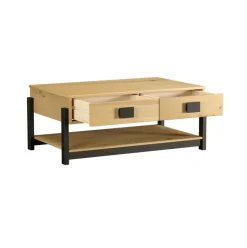Mesa de centro Vicka 2 cajones + estante natural/negro 40x100x60 cm