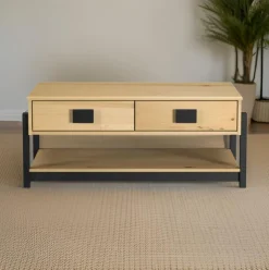 Mesa de centro Vicka 2 cajones + estante natural/negro 40x100x60 cm