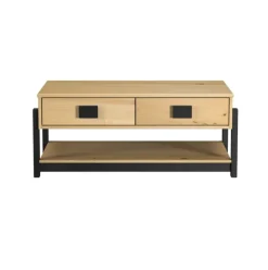 Mesa de centro Vicka 2 cajones + estante natural/negro 40x100x60 cm