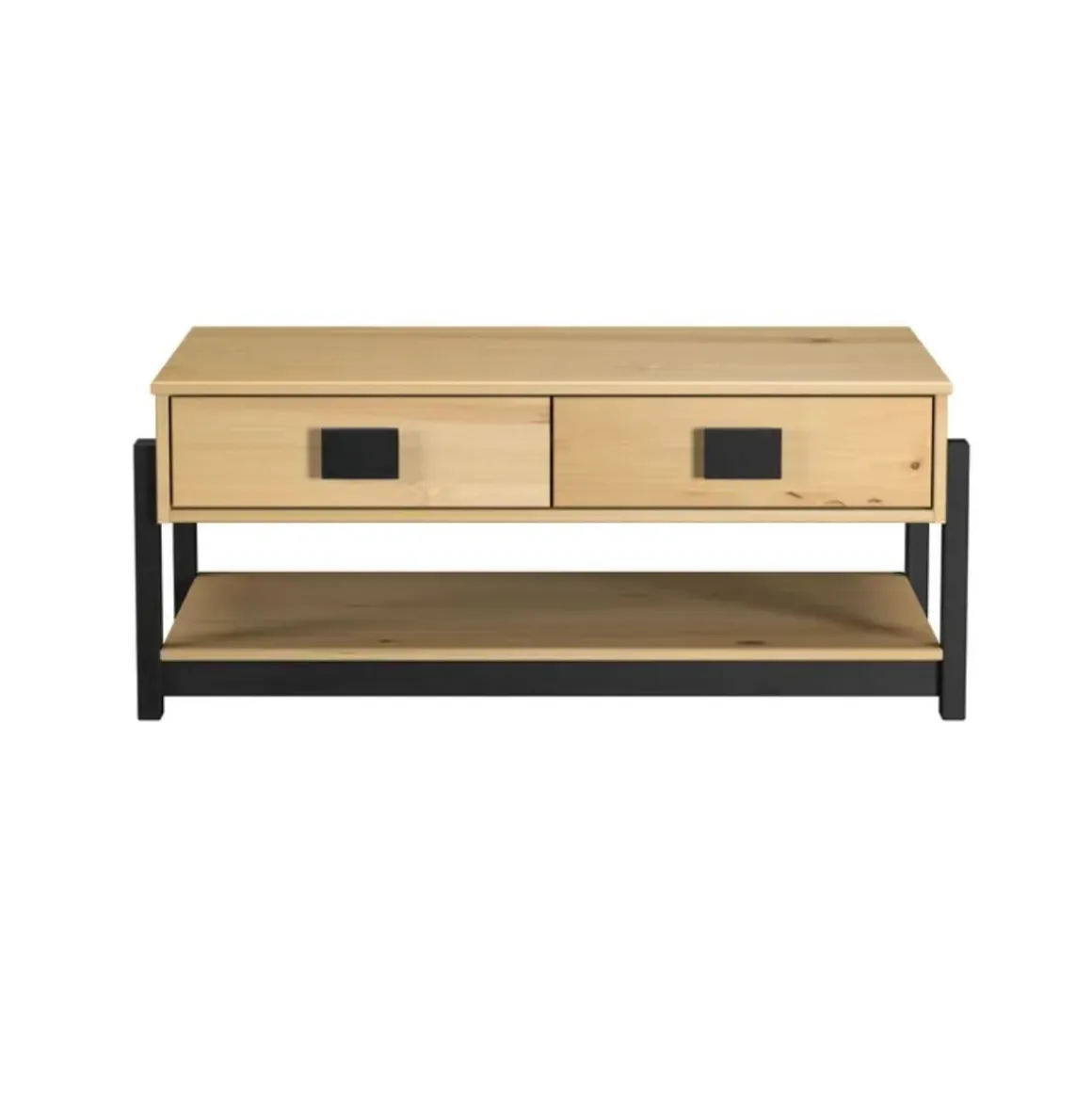 Mesa de centro Vicka 2 cajones + estante natural/negro 40x100x60 cm