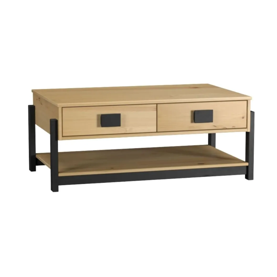 Mesa de centro Vicka 2 cajones + estante natural/negro 40x100x60 cm