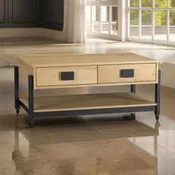 Mesa de centro Vicka 2 cajones + estante natural/negro 40x100x60 cm