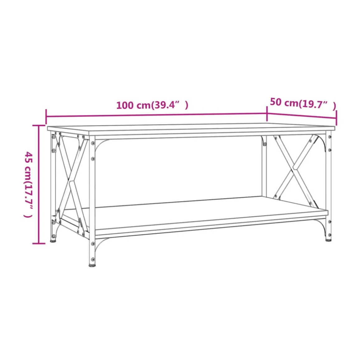Mesa de centro Yuzu rectangular estante inferior 45x100x50 cm