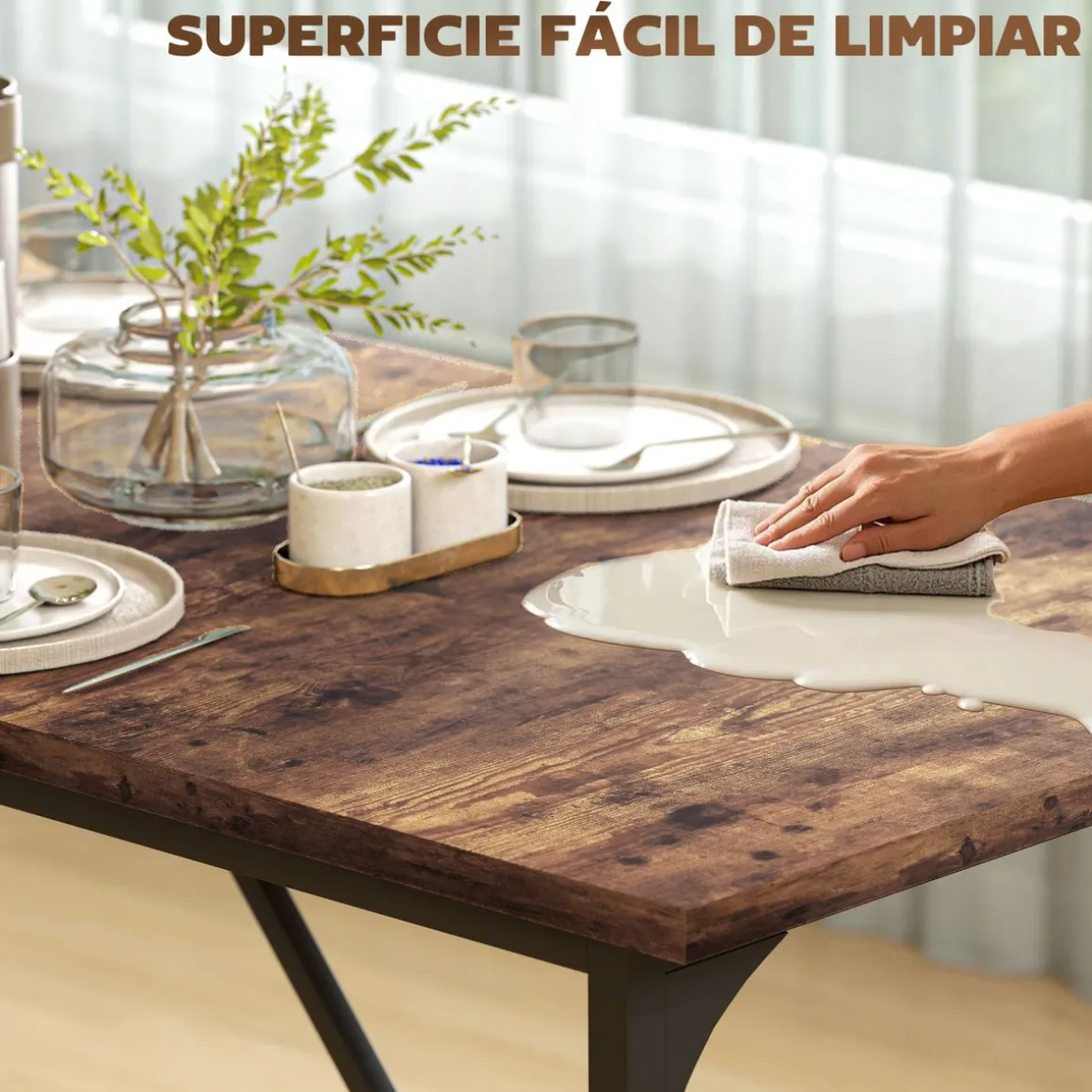 Mesa de comedor Adriana Homcom diseño fijo marrón 75,5x180x80 cm