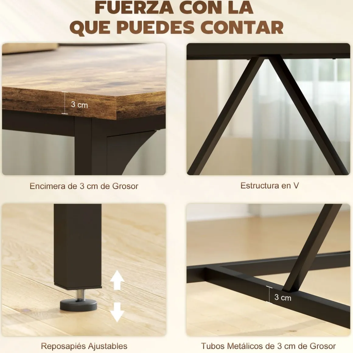 Mesa de comedor Adriana Homcom diseño fijo marrón 75,5x180x80 cm