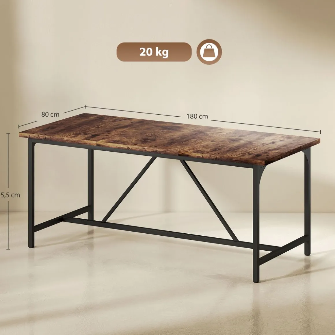 Mesa de comedor Adriana Homcom diseño fijo marrón 75,5x180x80 cm