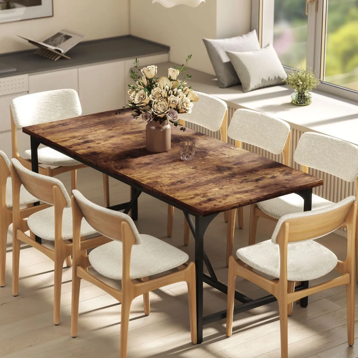 Mesa de comedor Adriana Homcom diseño fijo marrón 75,5x180x80 cm