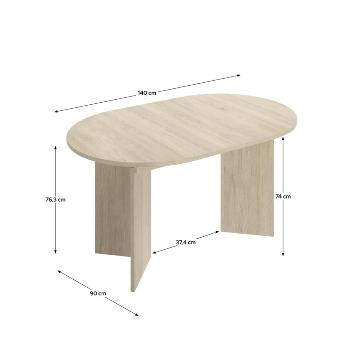 Mesa de comedor Bari diseño extensible natural 76,3x140x90 cm
