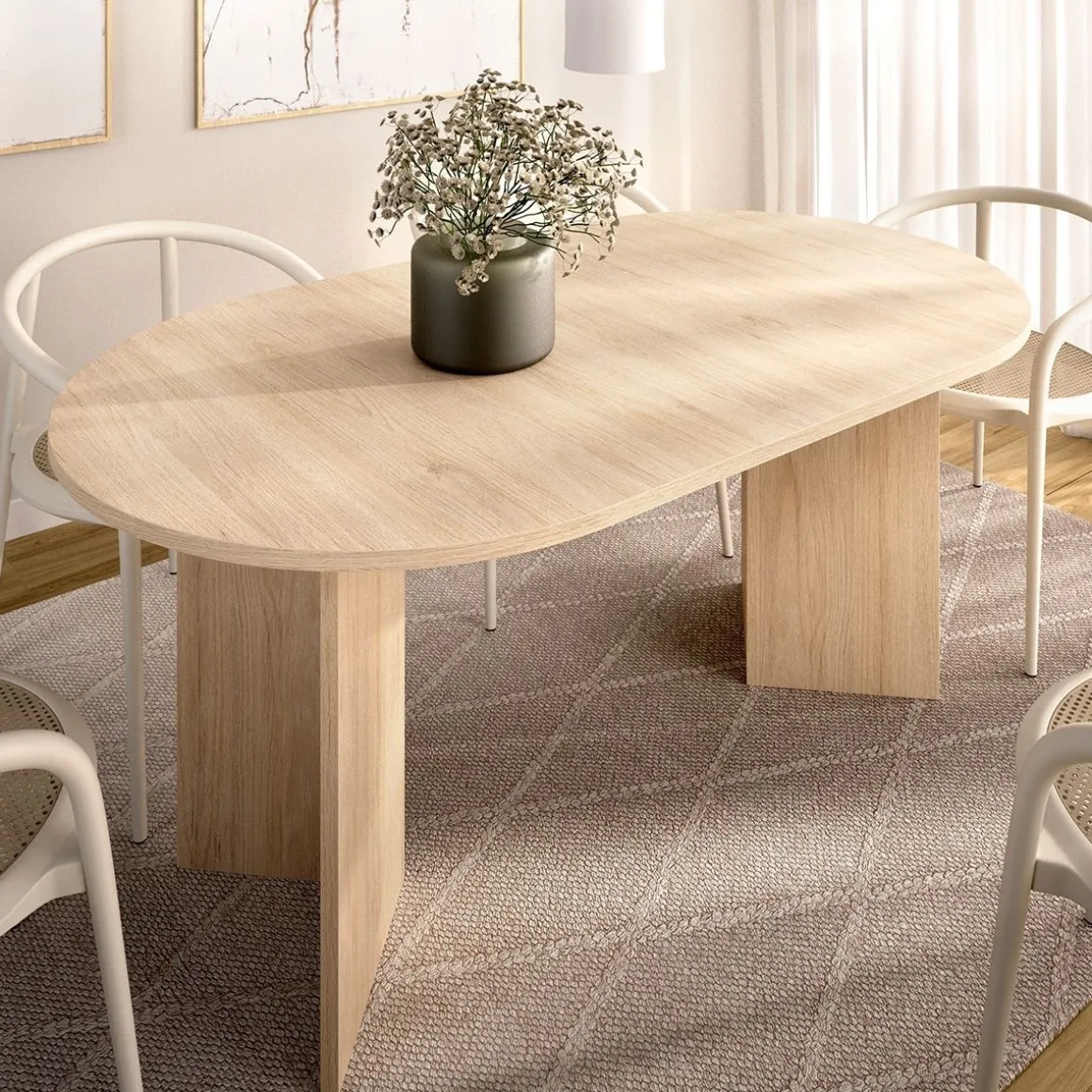 Mesa de comedor Bari diseño extensible natural 76,3x140x90 cm