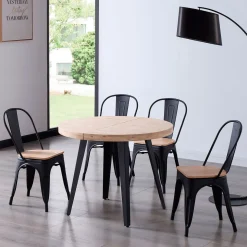 Mesa de comedor Berg extensible diseño redondo roble nordish/negro 76x80-120-160x80 cm