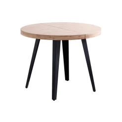 Mesa de comedor Berg extensible diseño redondo roble nordish/negro 76x80-120-160x80 cm