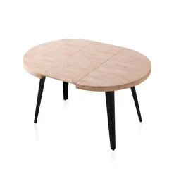 Mesa de comedor Berg extensible diseño redondo roble nordish/negro 76x80-120-160x80 cm