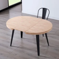 Mesa de comedor Berg extensible diseño redondo roble nordish/negro 76x80-120-160x80 cm